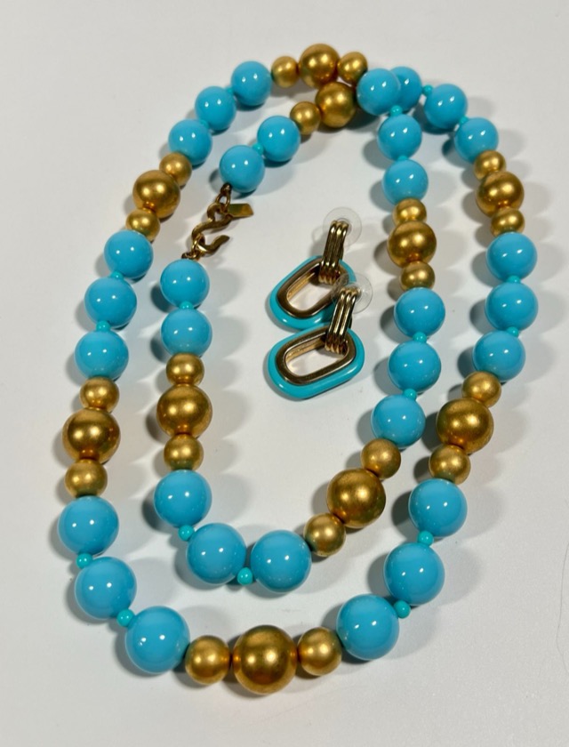 Kenneth Jay Lane Turquoise & Gold Bead Necklace